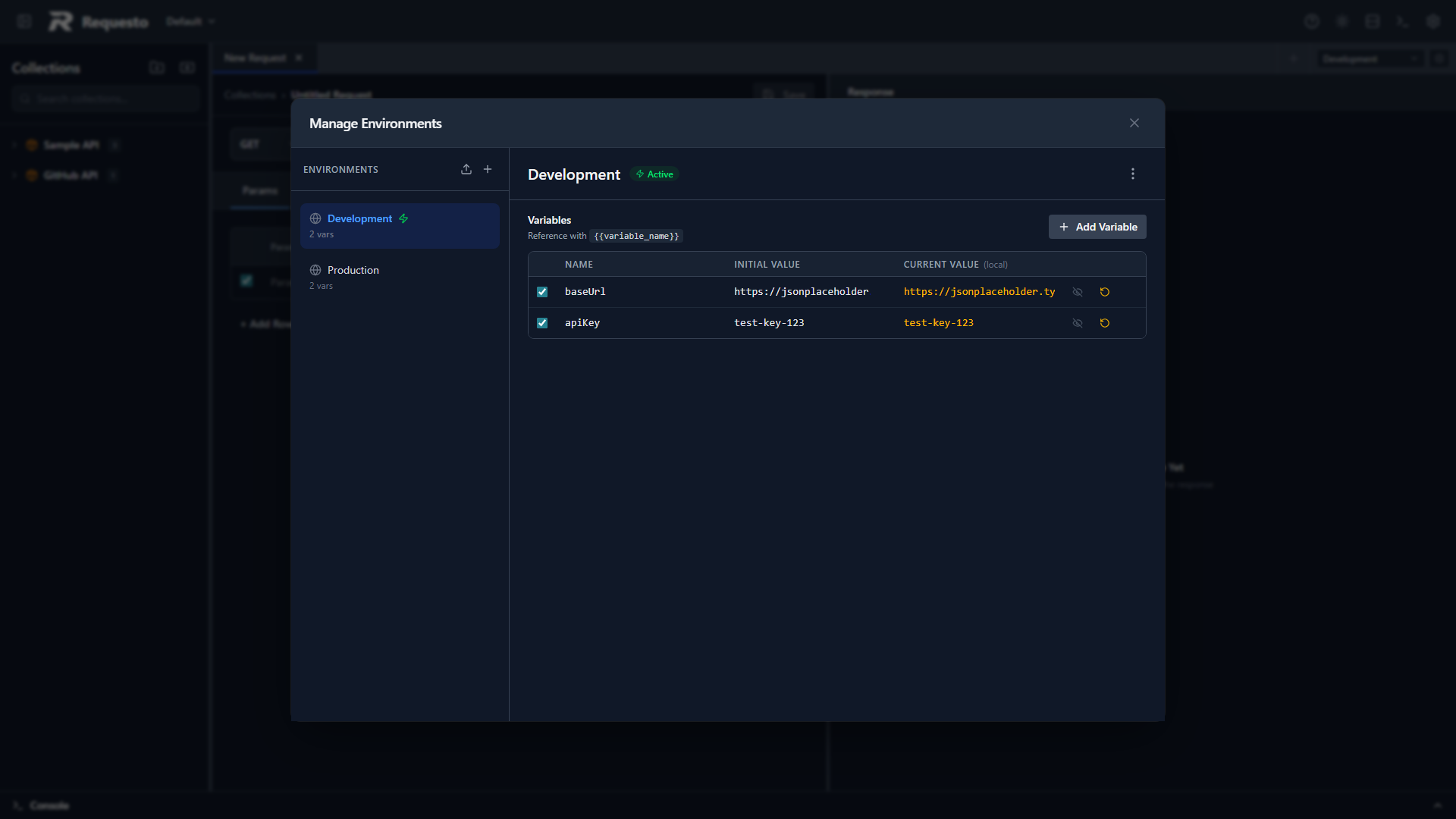 Manage Environments dialog