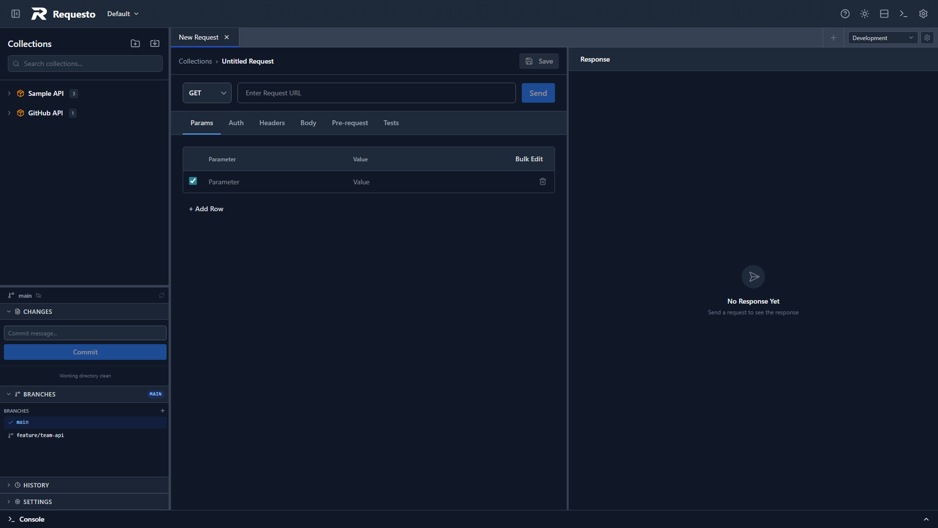 Git branches panel