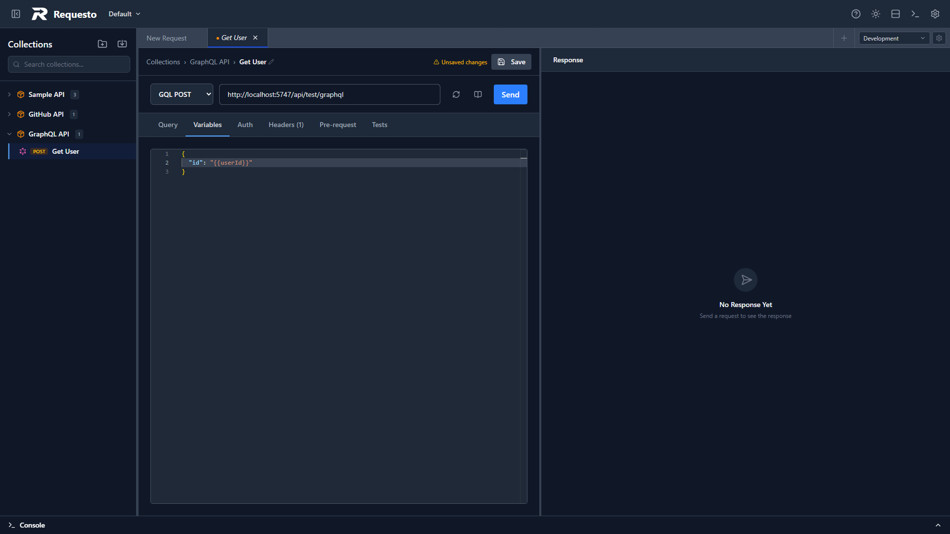 GraphQL variables JSON editor
