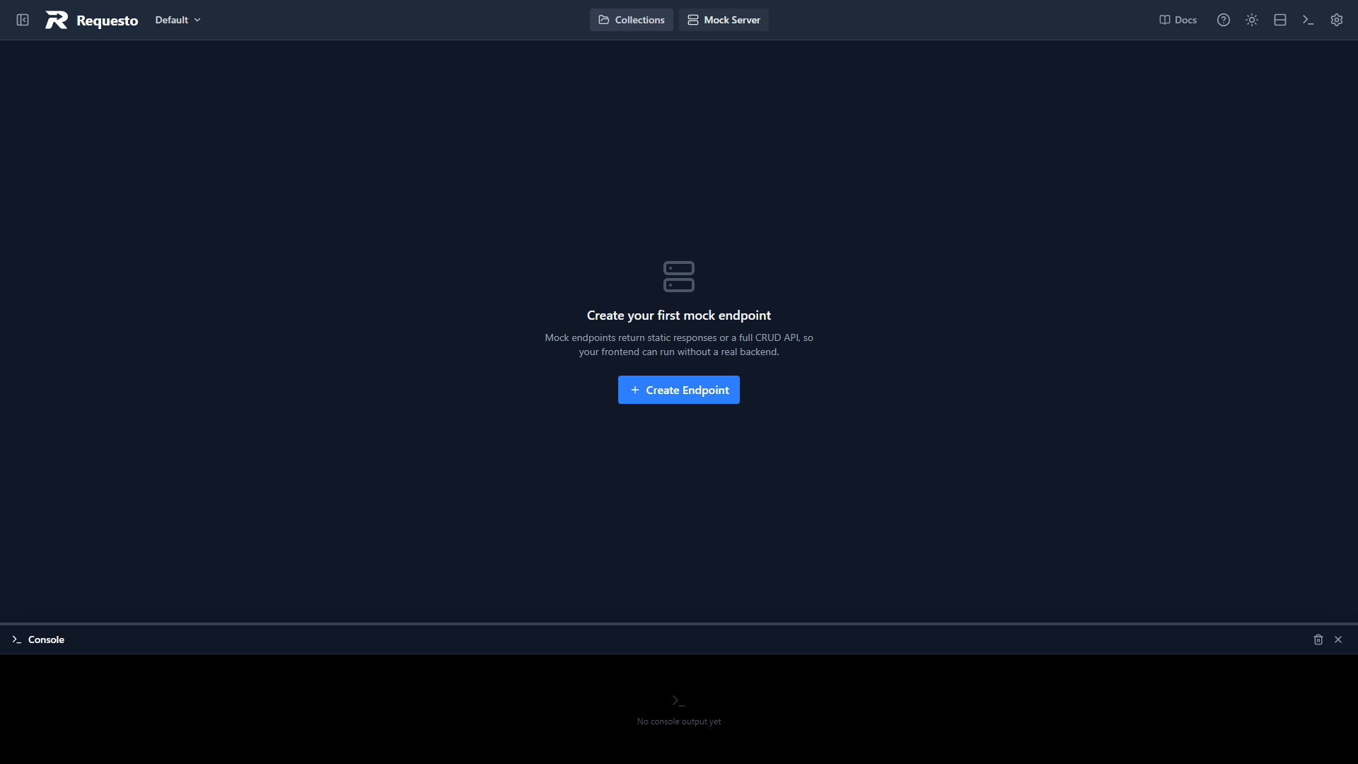 Mock Server empty state with a Create Endpoint button