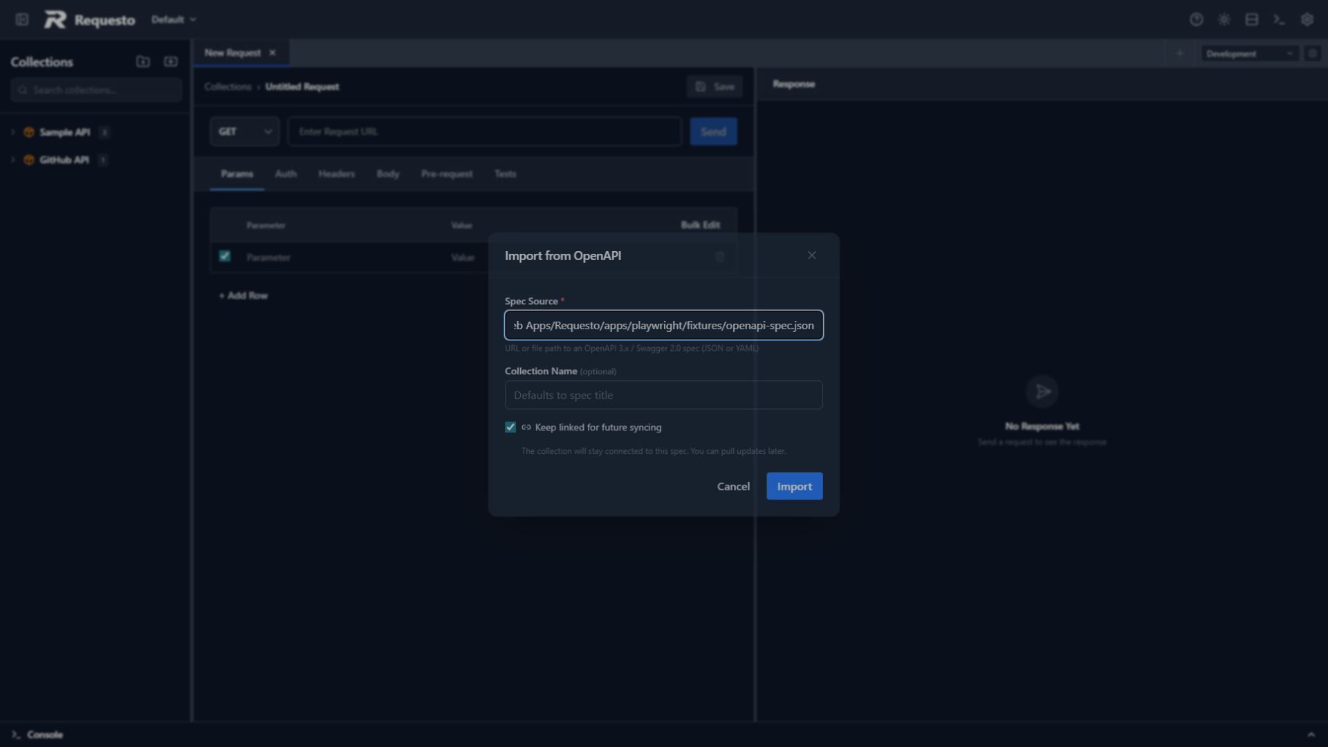 OpenAPI import dialog