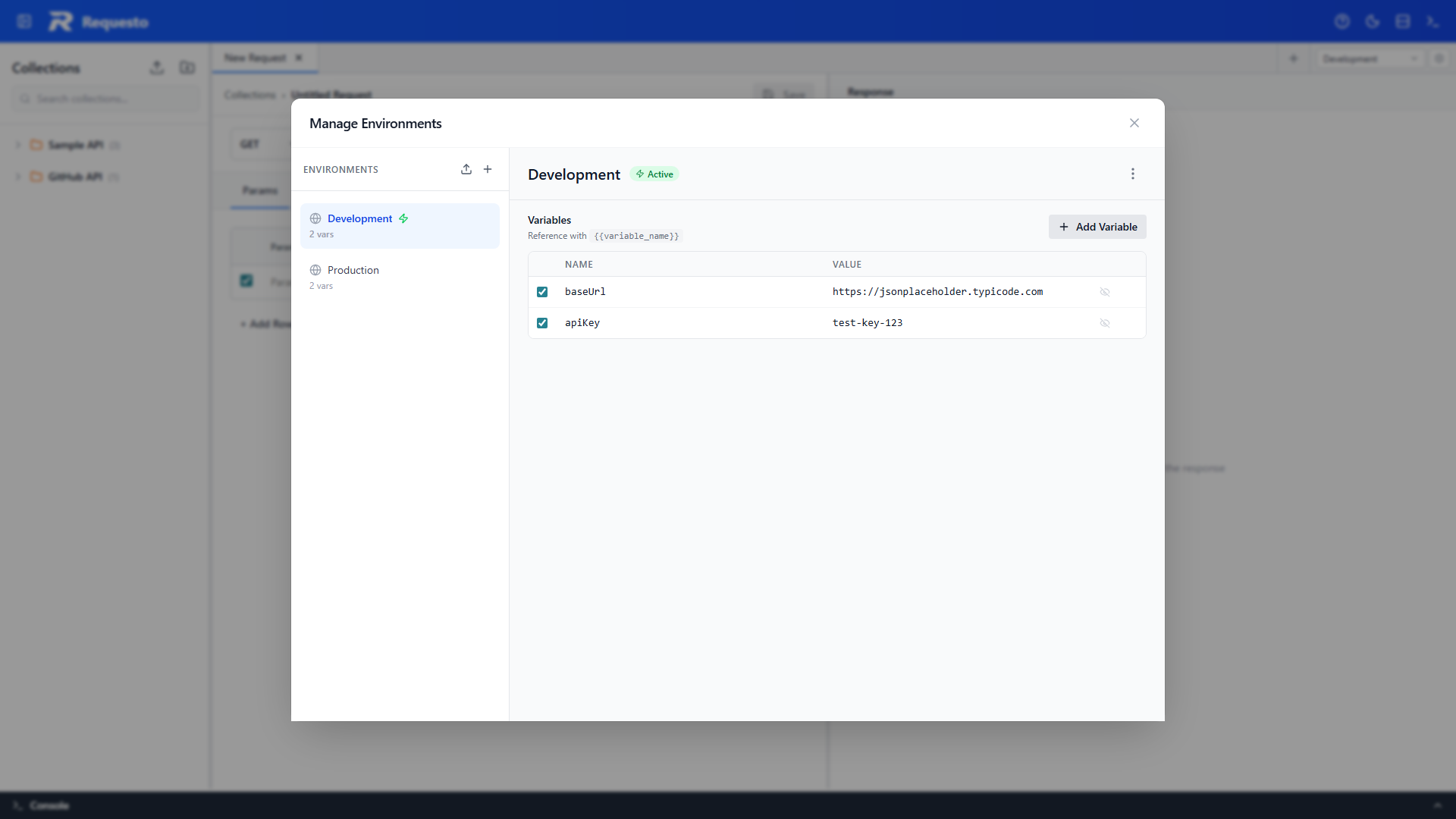 Manage Environments dialog