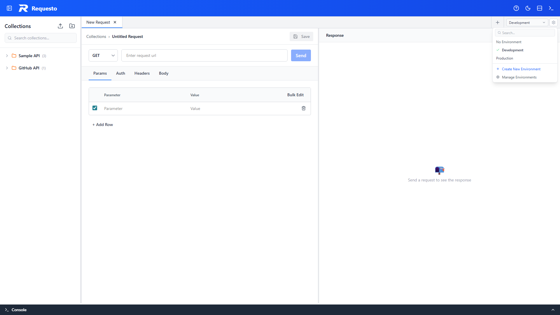 Environment selector dropdown