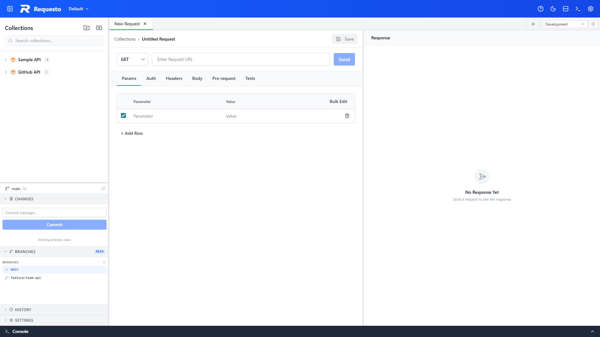 Git branches panel