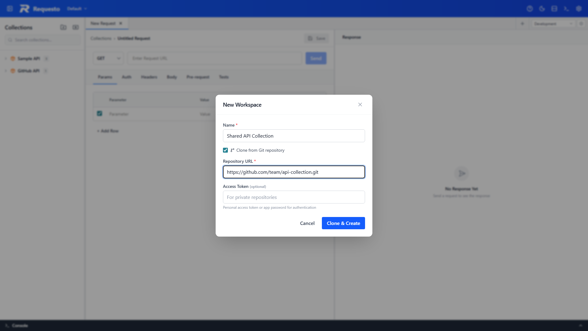 Clone from git form